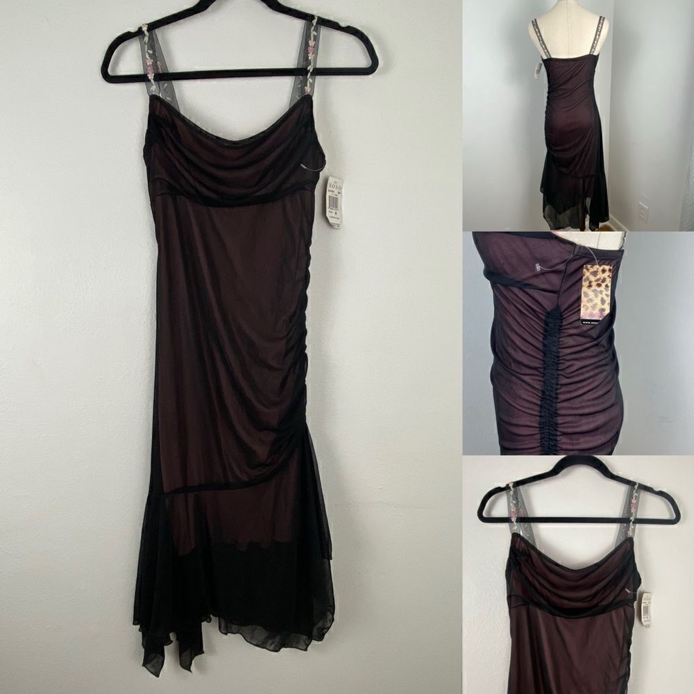 NWT XOXO Vtg Sheer Ruched‎ Midi Babydoll Dress M Y2K Fairy Whimsigoth Deadstock